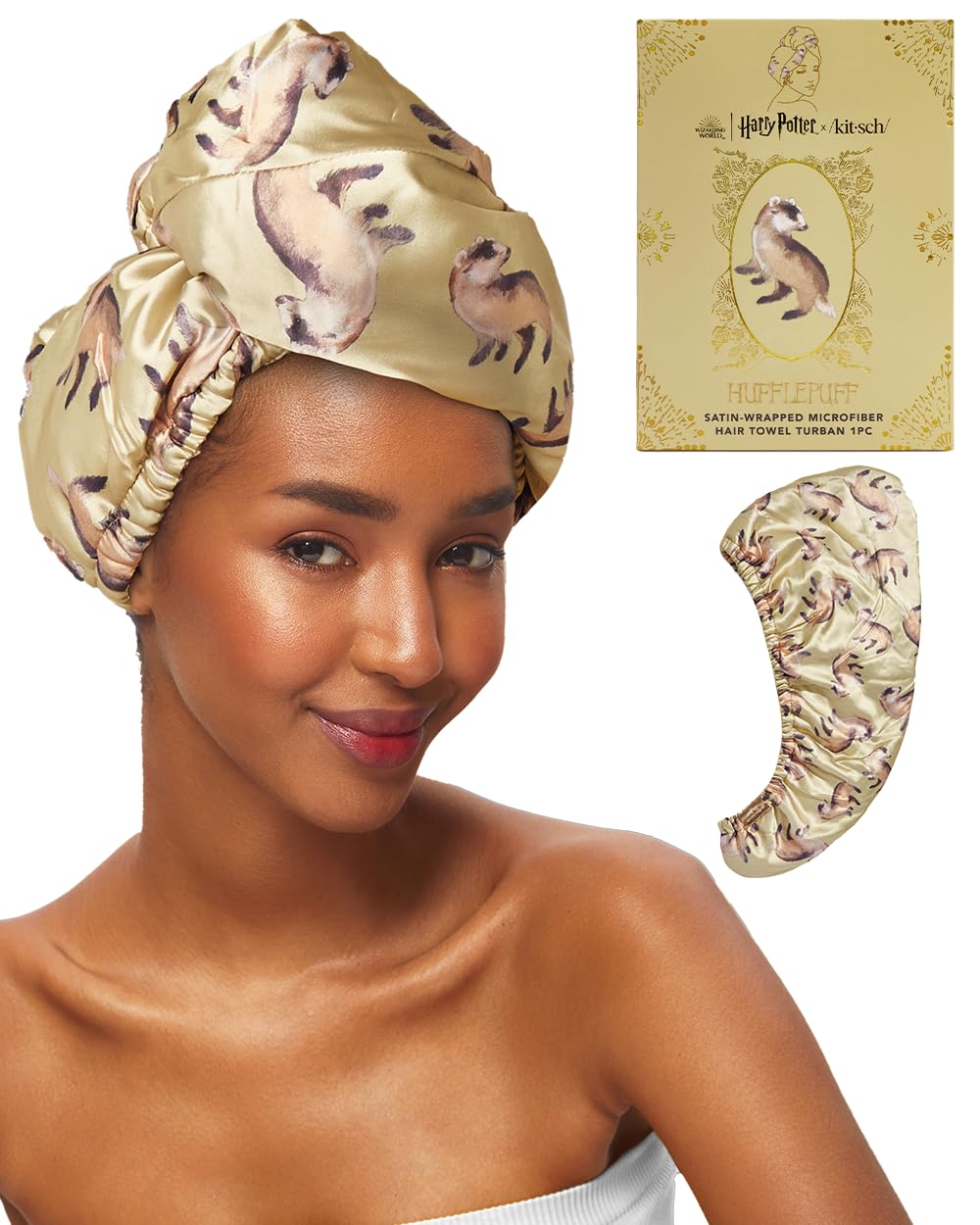 Kitsch Harry Potter Microfiber Hair Towel Wrap Hufflepuff close-up of fabric