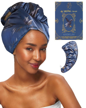 Kitsch Harry Potter Microfiber Hair Towel Wrap Ravenclaw hanging on a hook