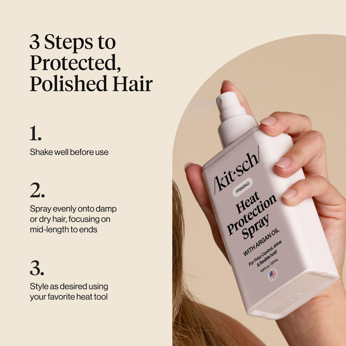 Kitsch Heat Protection Spray lifestyle scene with model
