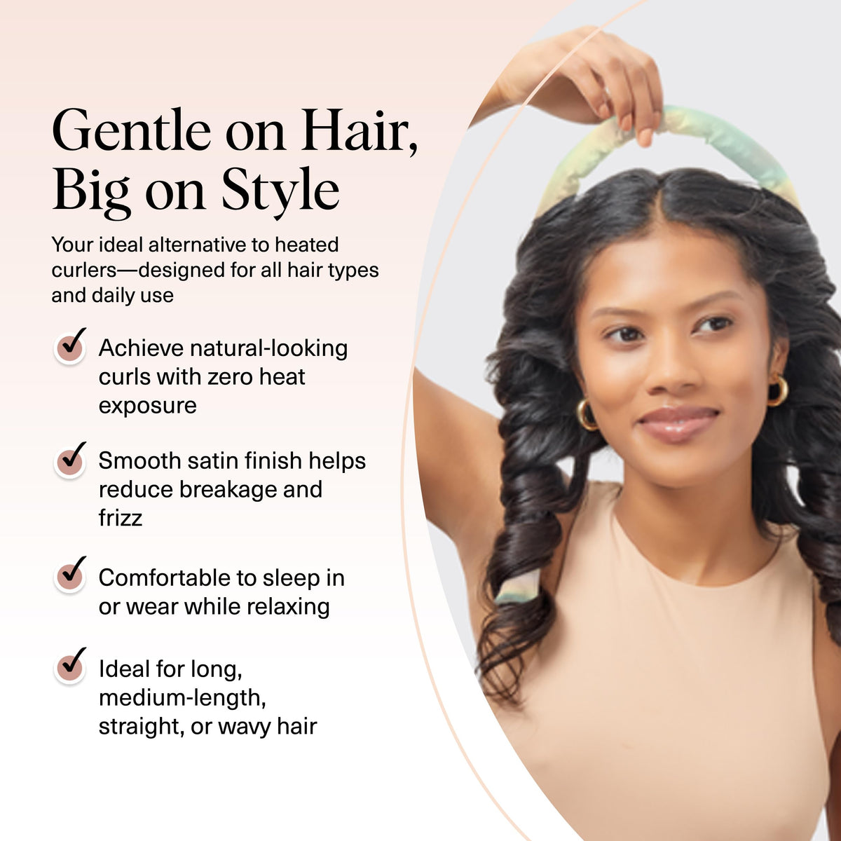 Kitsch heatless curling rod in use with hair wrapped around