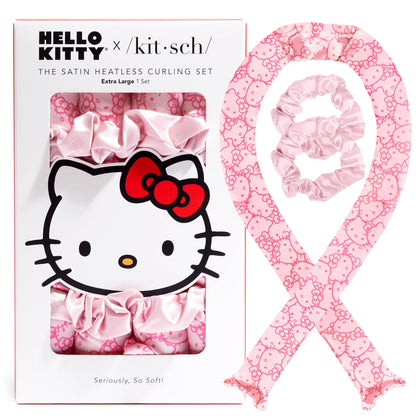 Kitsch Heatless Curls Overnight Set with pink kitty faces design