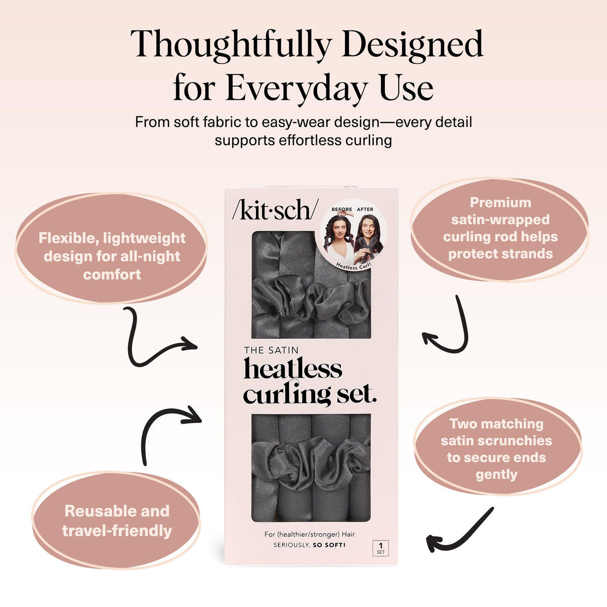 Kitsch heatless curls set displayed on a vanity