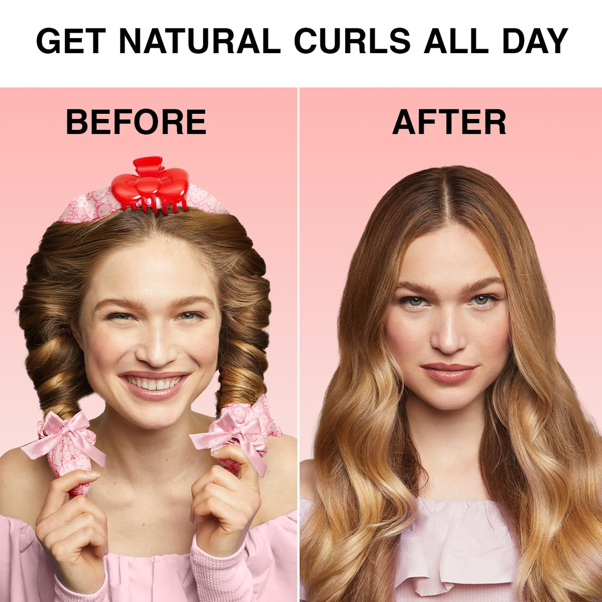 Kitsch Hello Kitty satin curling rod in use