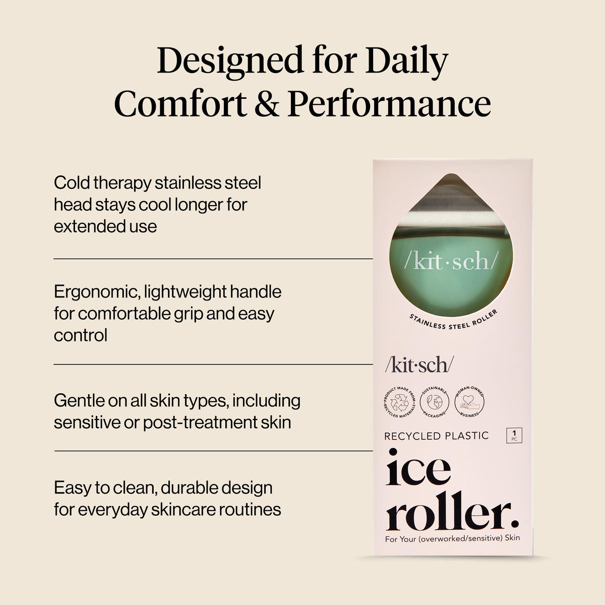 Kitsch Ice Roller for Face in use on cheeks