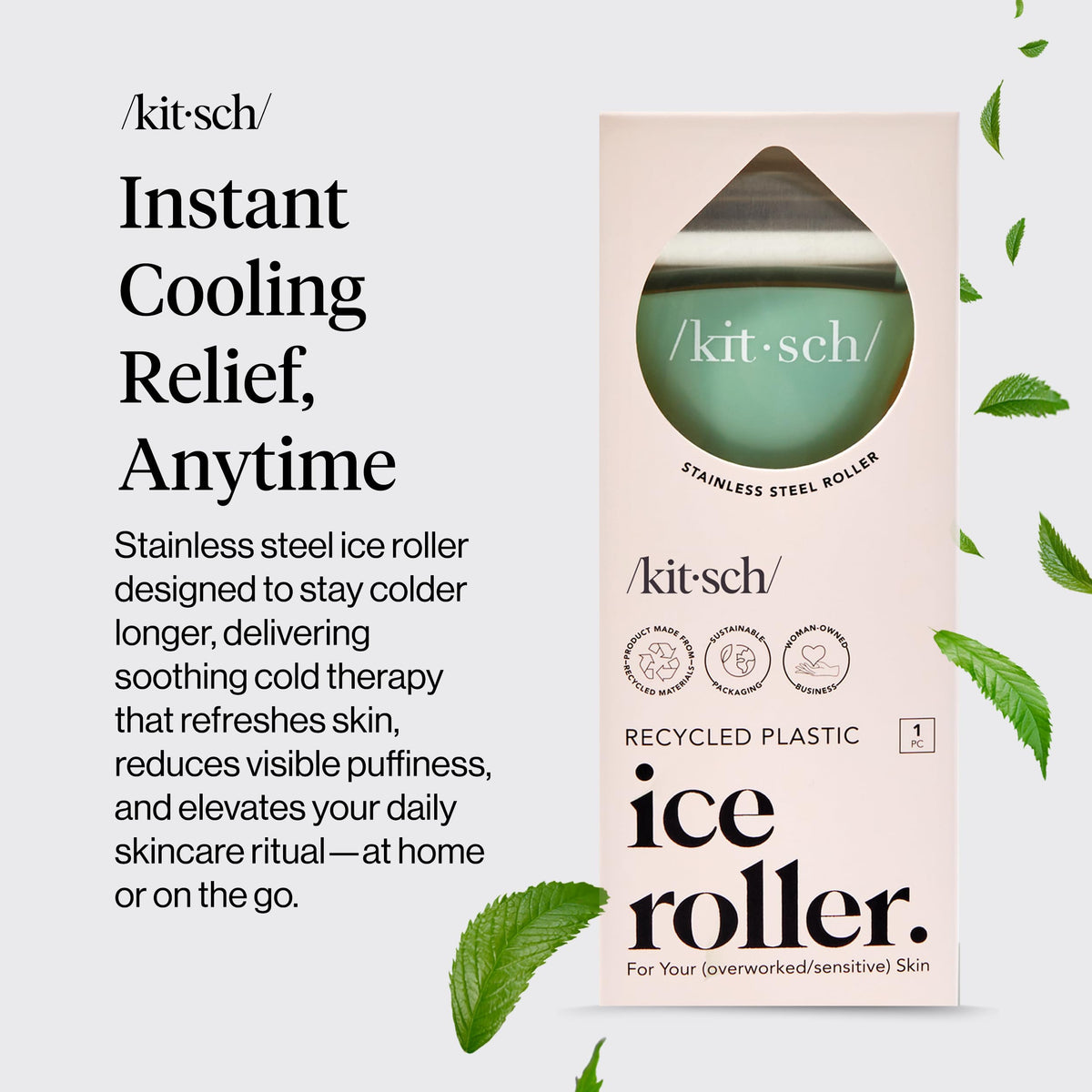 Kitsch Ice Roller for Face showing stainless steel roller head