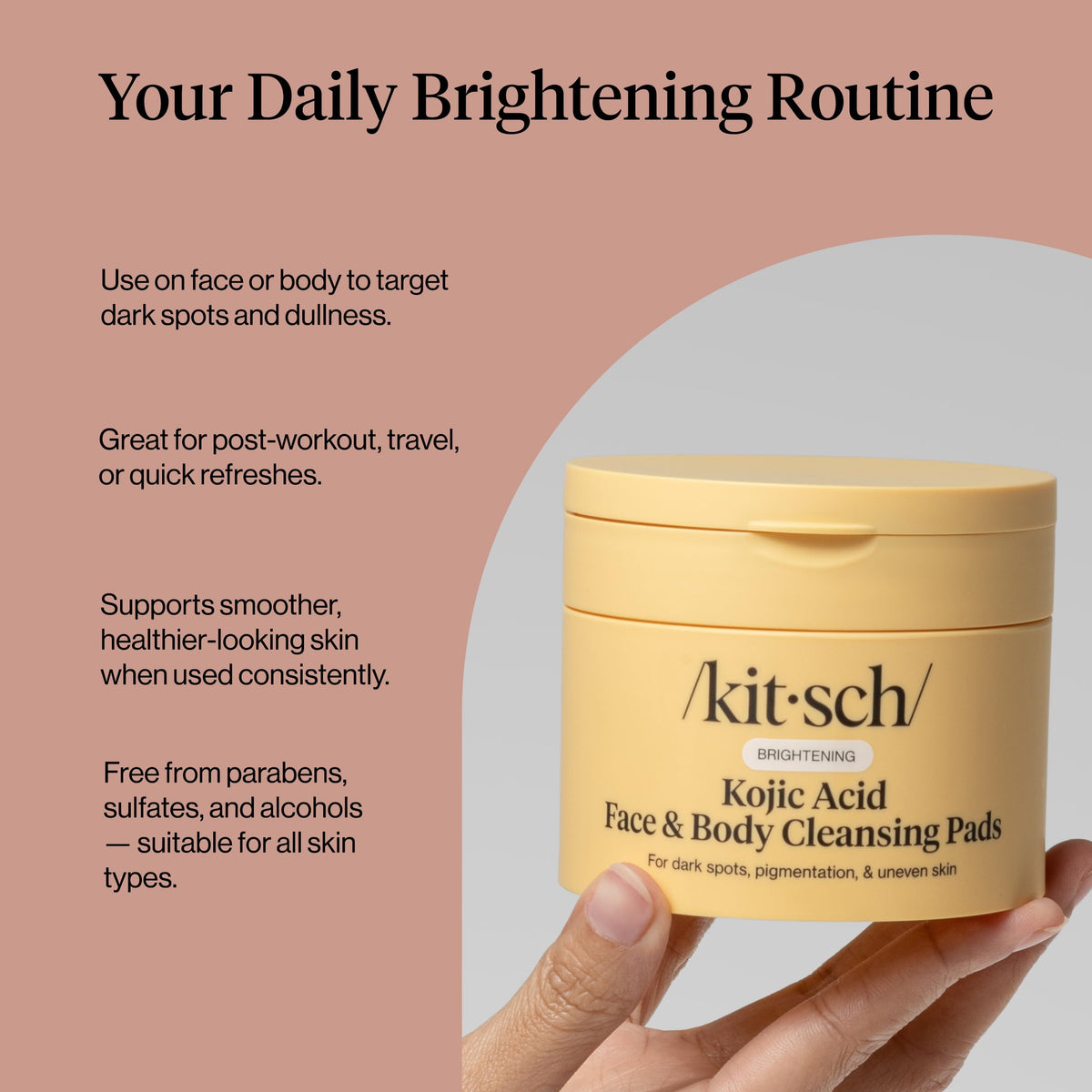 Kitsch Kojic Acid Cotton Pads jar opened with pads visible