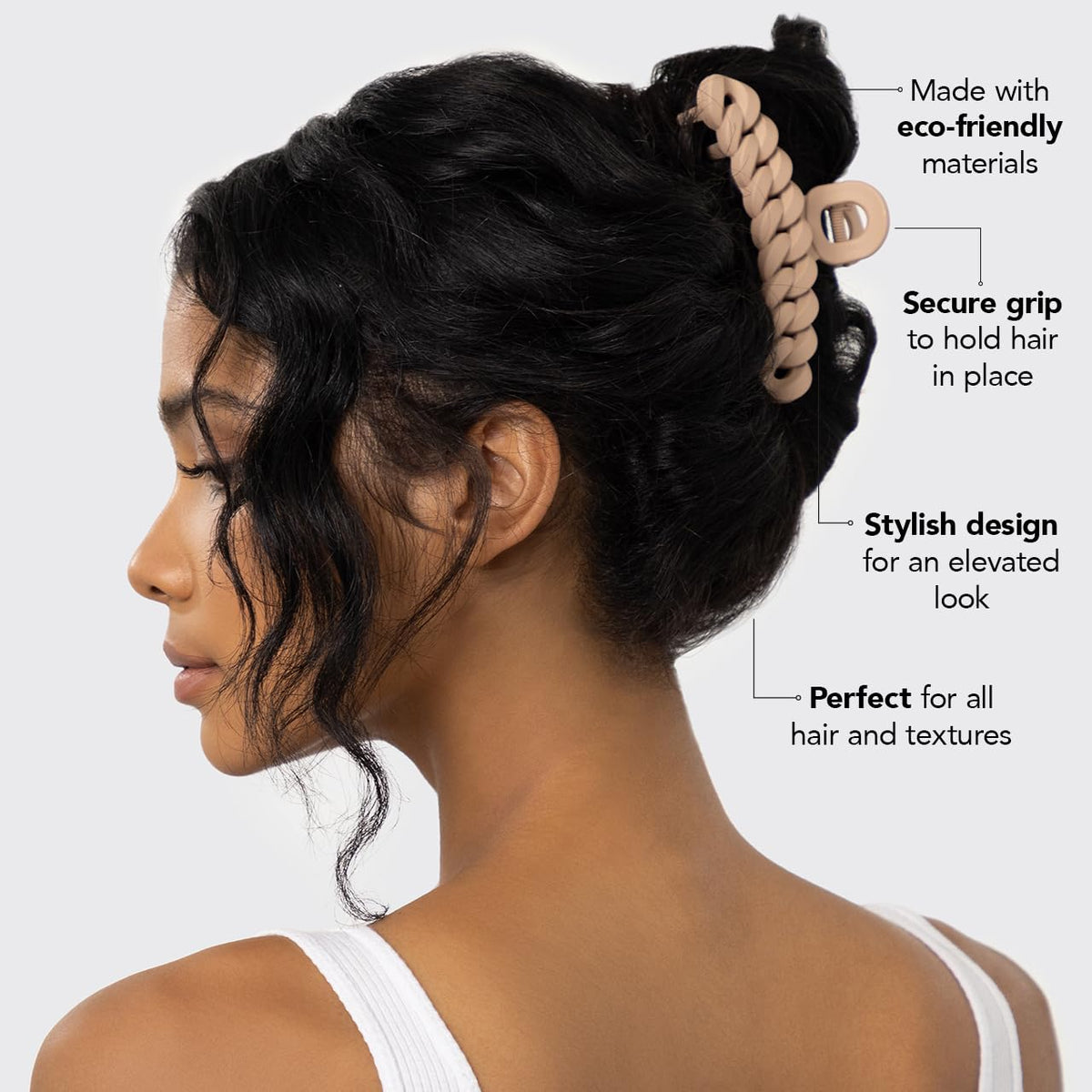 Kitsch Large Chain Link Hair Claw Clip in use with hair updo