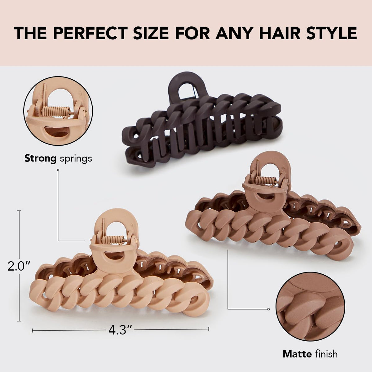 Kitsch Large Chain Link Hair Claw Clip neutral colour side view