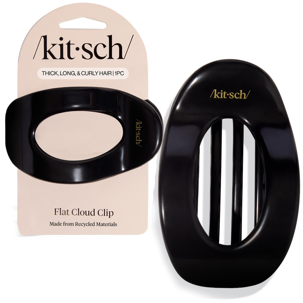 Kitsch Large Flat Claw Clip in black, front view