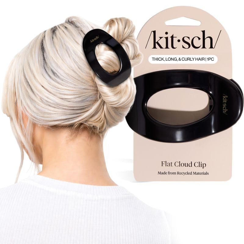 Kitsch Large Flat Claw Clip in black, side view