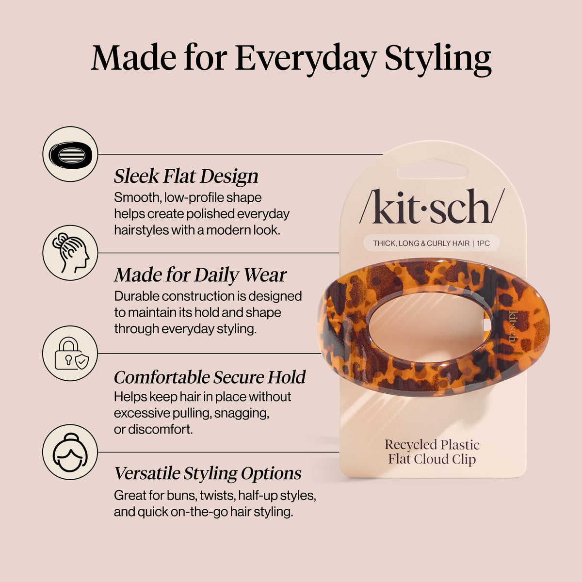 Kitsch Large Flat Claw Clip Tortoise on a table