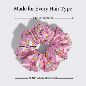Kitsch Lisa Frank satin scrunchies displayed with hair accessories