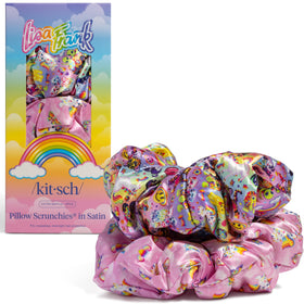Kitsch Lisa Frank satin scrunchies front view showcasing vibrant colours