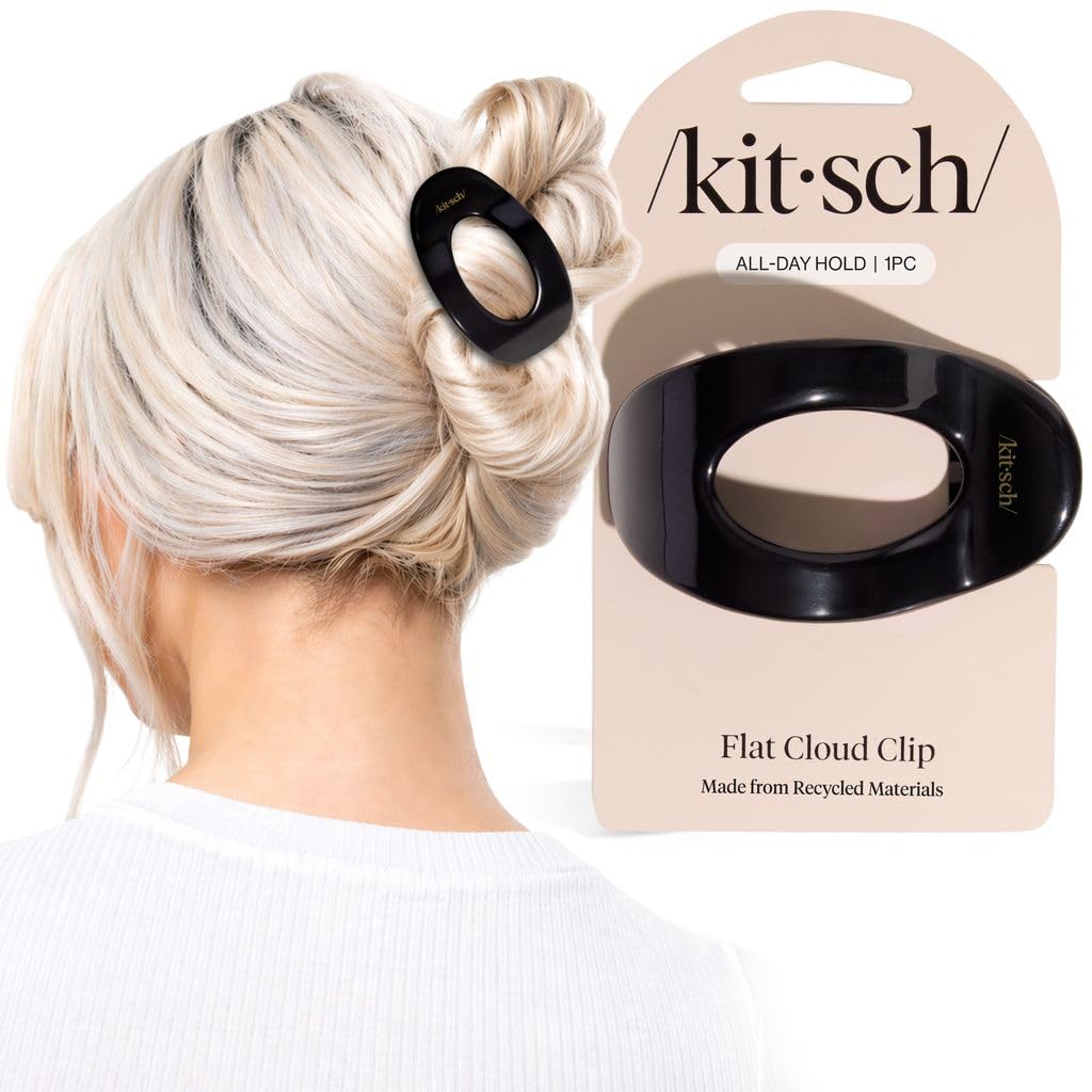 Kitsch Medium Flat Claw Clip in black front view