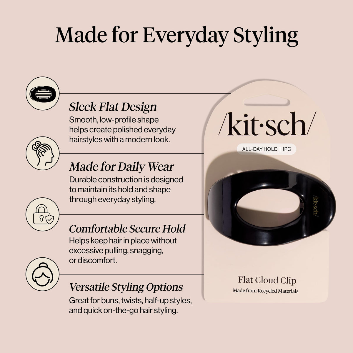 Kitsch Medium Flat Claw Clip in use with hair styled up