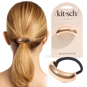 Kitsch Medium Gold Hair Cuff front view with integrated elastic