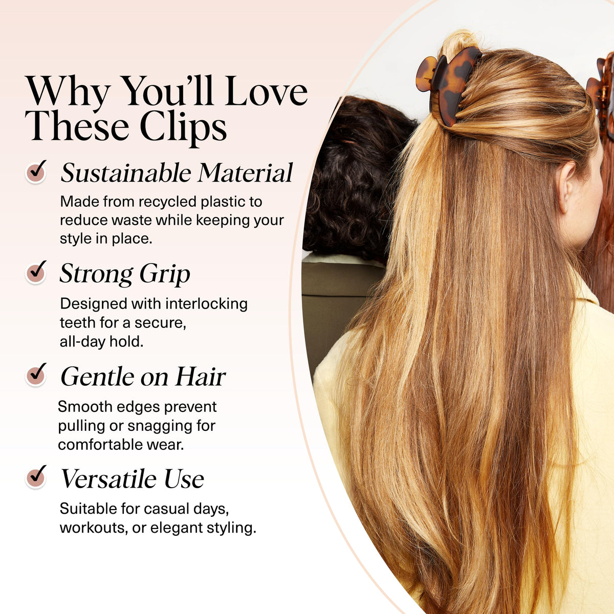 Kitsch Medium Hair Clip on a messy bun hairstyle
