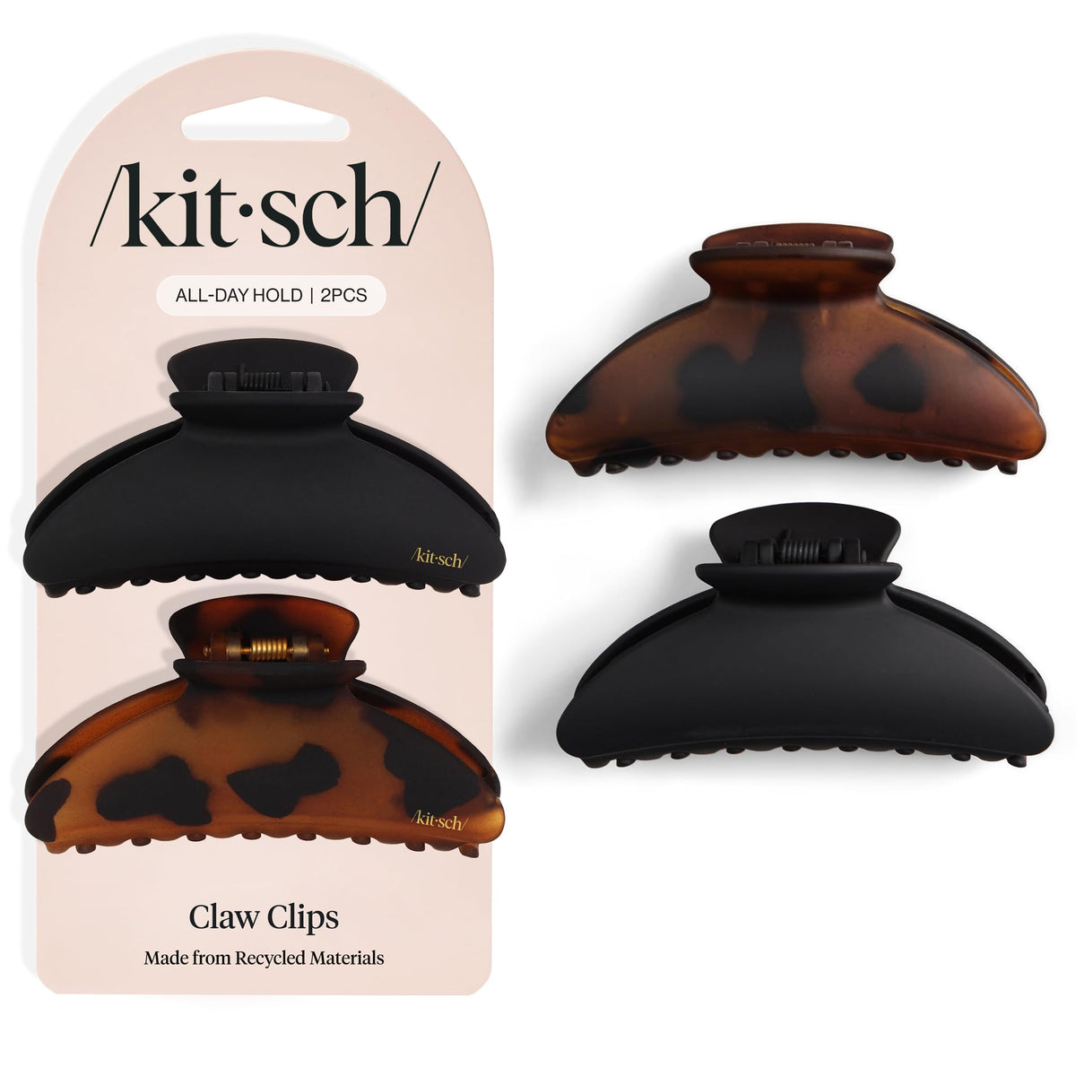 Kitsch Medium Hair Clips in black and tort front view