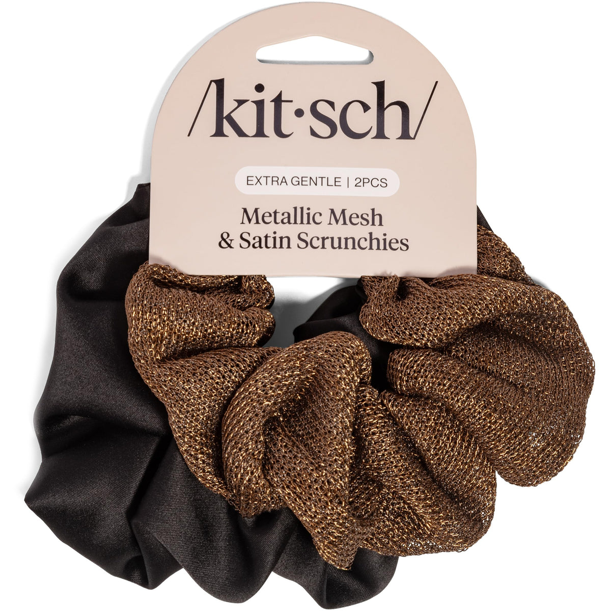 Kitsch Metallic Mesh Satin Scrunchies black and chocolate front view