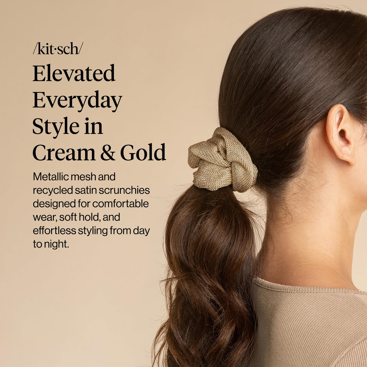 Kitsch Metallic Mesh & Satin Scrunchies close-up of texture