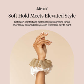 Kitsch Metallic Mesh & Satin Scrunchies in a travel bag