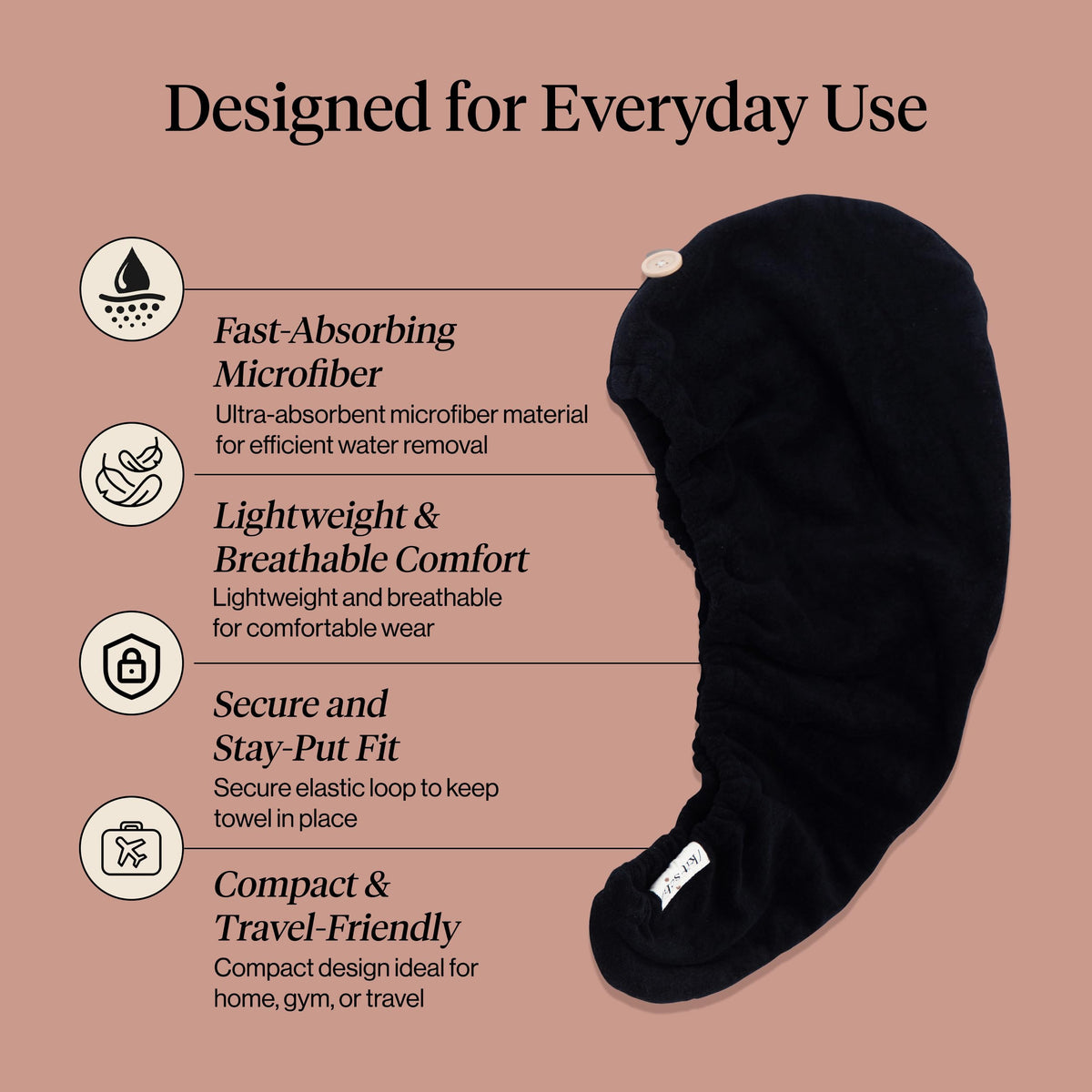 Kitsch Microfiber Hair Towel Wrap folded, showcasing its compact design