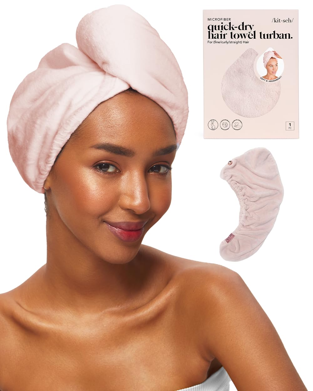 Kitsch Microfiber Hair Towel Wrap in pink front view