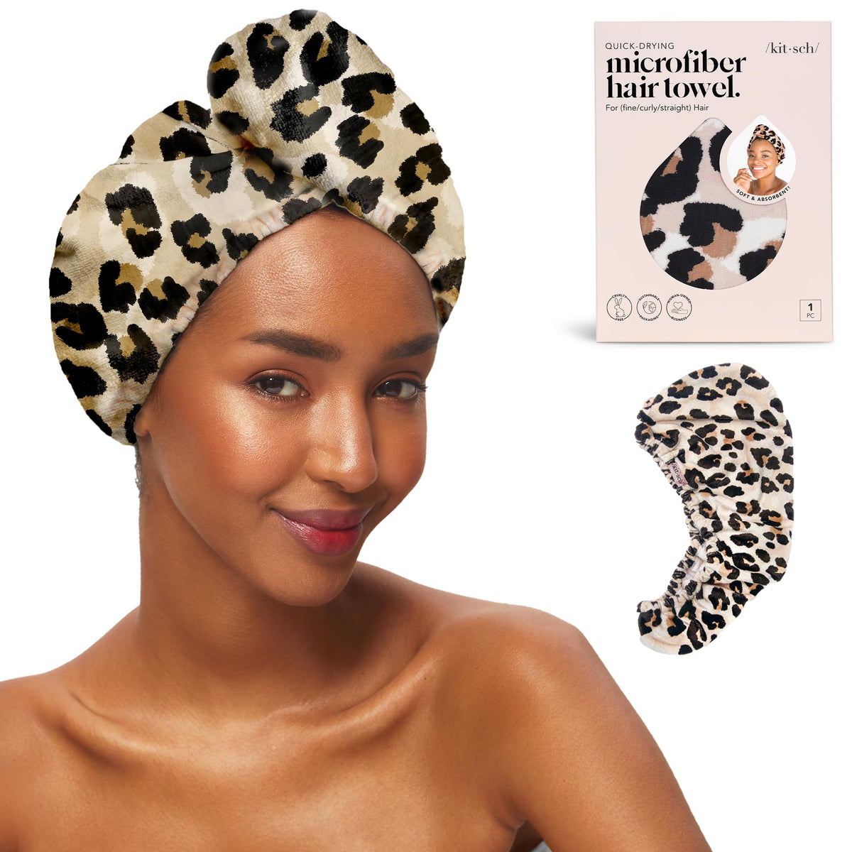 Kitsch Microfiber Hair Towel Wrap Leopard front view