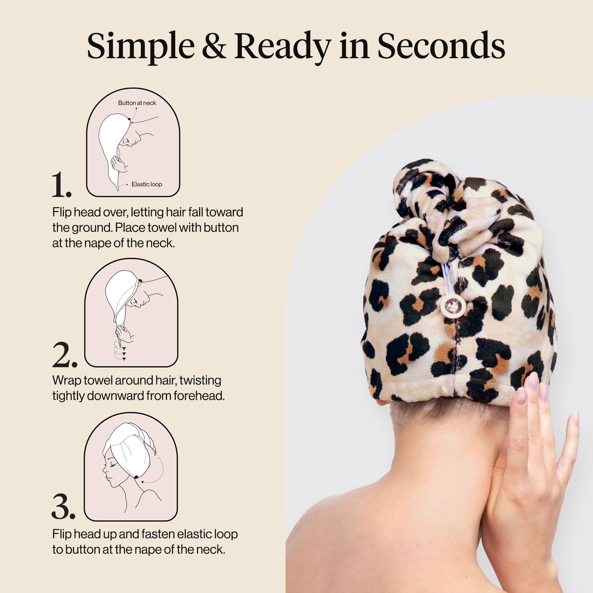 Kitsch Microfiber Hair Towel Wrap Leopard hanging on a hook