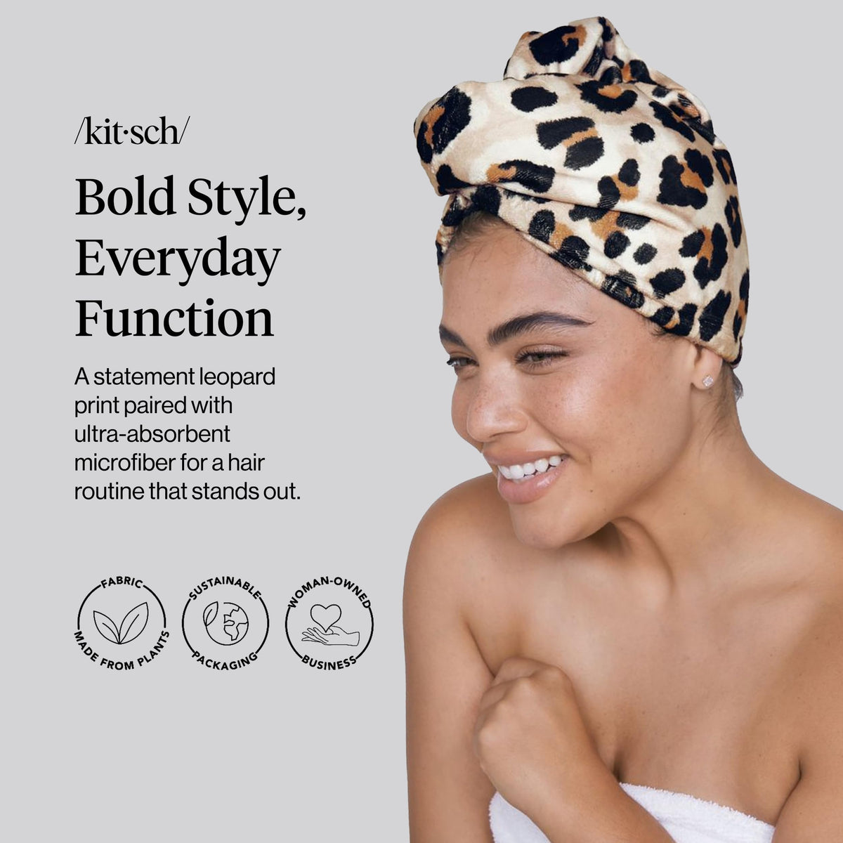 Kitsch Microfiber Hair Towel Wrap Leopard side view