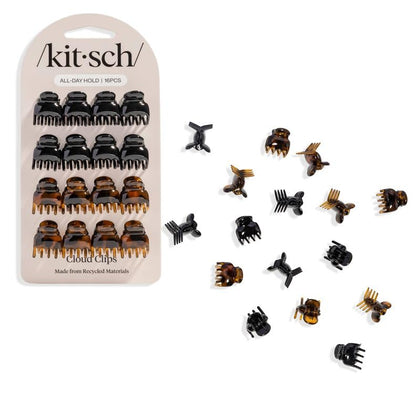 Kitsch Mini Hair Clips Black and Tortoise front view