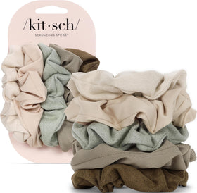 Kitsch Moss Green scrunchies pack front view with five assorted scrunchies