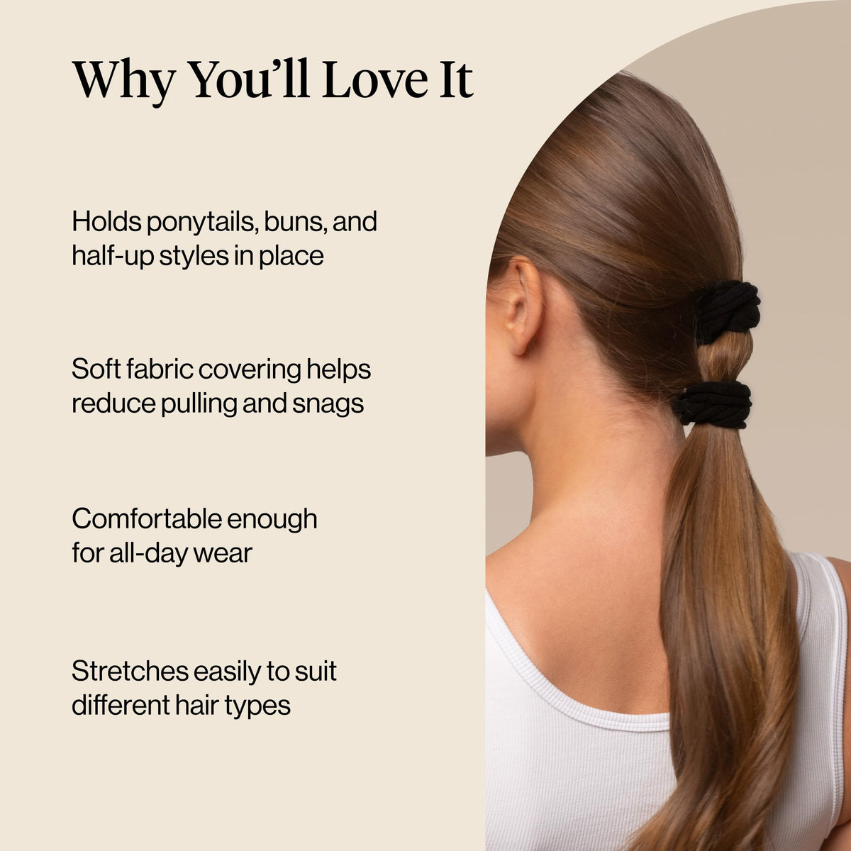 Kitsch Petal Hair Ties black in a hair bun