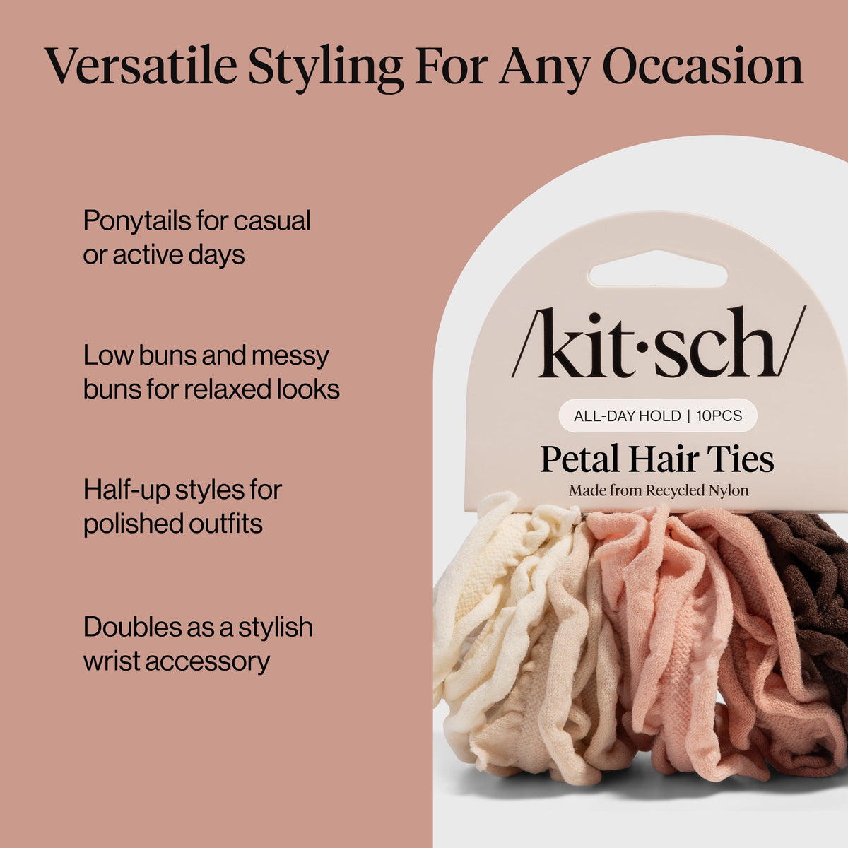 Kitsch Petal Hair Ties Blush in a travel bag