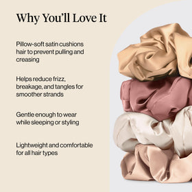 Kitsch Pillow Satin Scrunchies displayed on a wrist