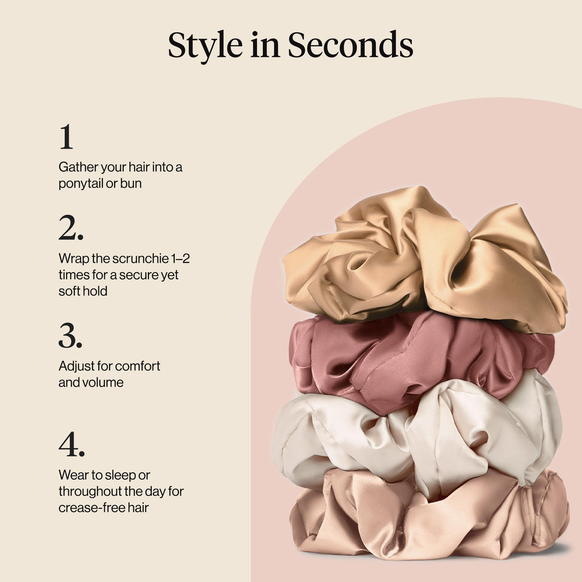 Kitsch Pillow Satin Scrunchies in blush, close-up of texture
