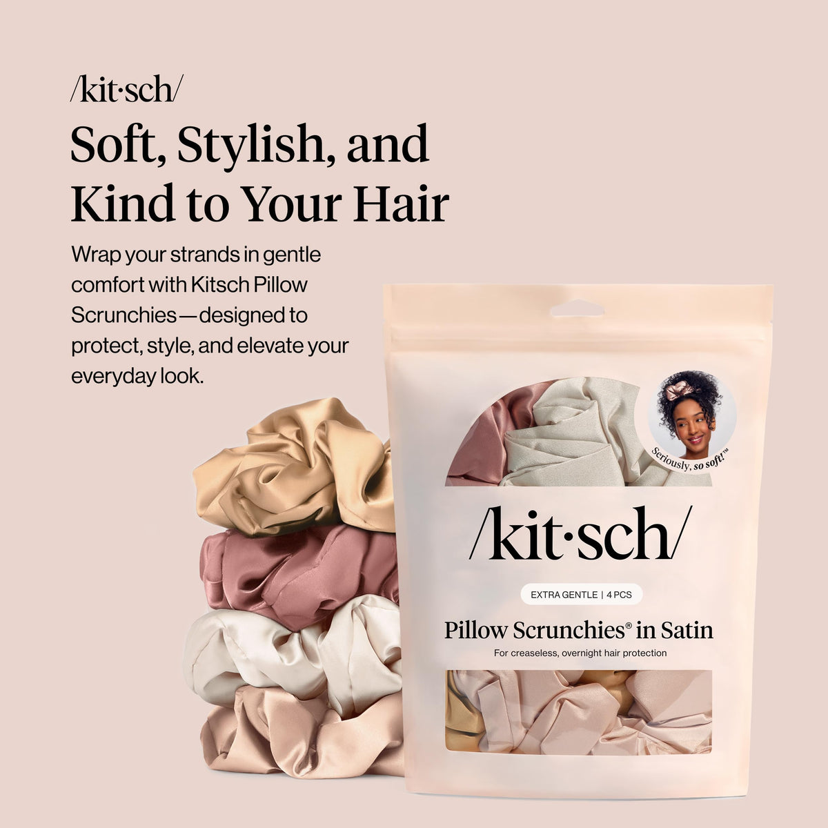 Kitsch Pillow Satin Scrunchies in use for a ponytail