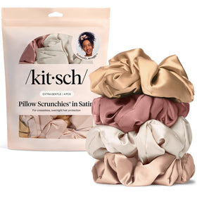 Kitsch Pillow Satin Scrunchies set in blush color, front view