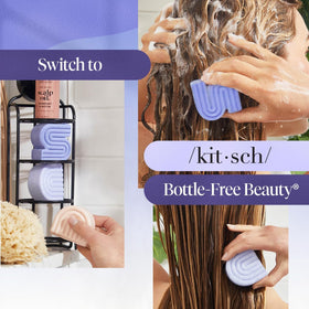 Kitsch Purple Shampoo and Conditioner Set on a bathroom shelf