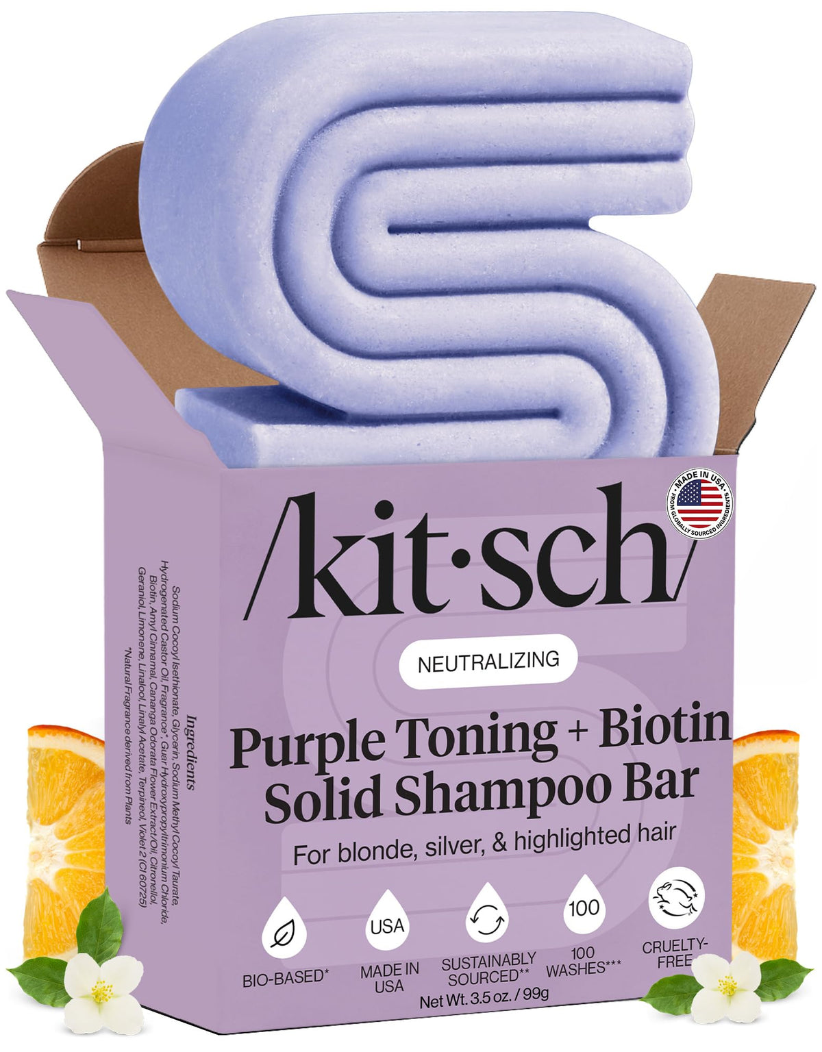 Kitsch Purple Shampoo Bar front view with packaging