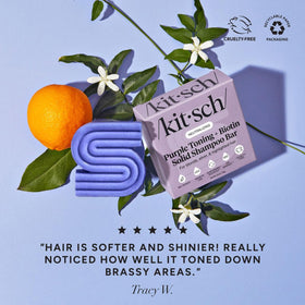 Kitsch Purple Shampoo Bar on a natural wooden surface