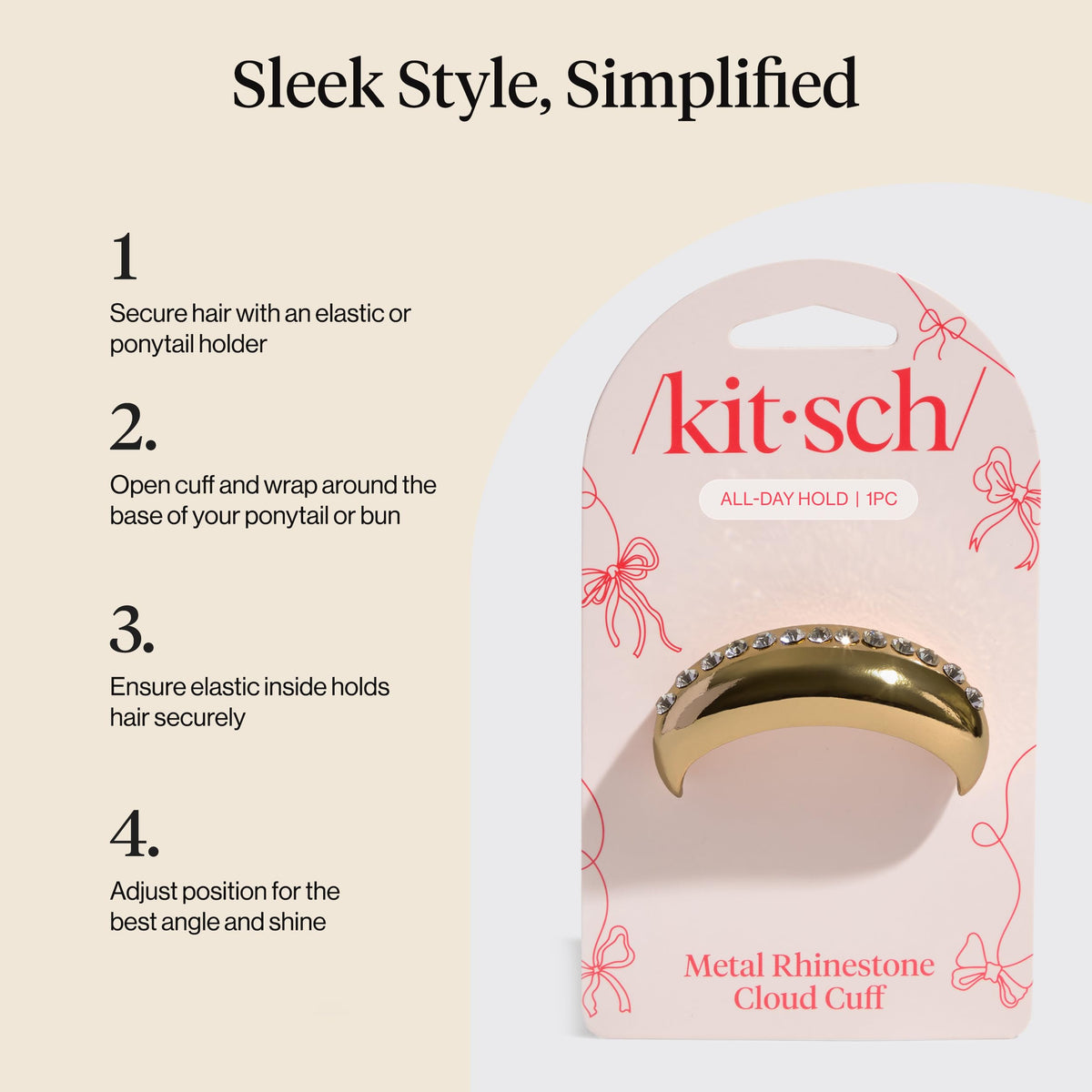 Kitsch Rhinestone Gold Hair Cuff close-up showing rhinestone details