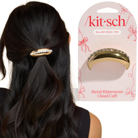 Kitsch Rhinestone Gold Hair Cuff front view with sparkling details