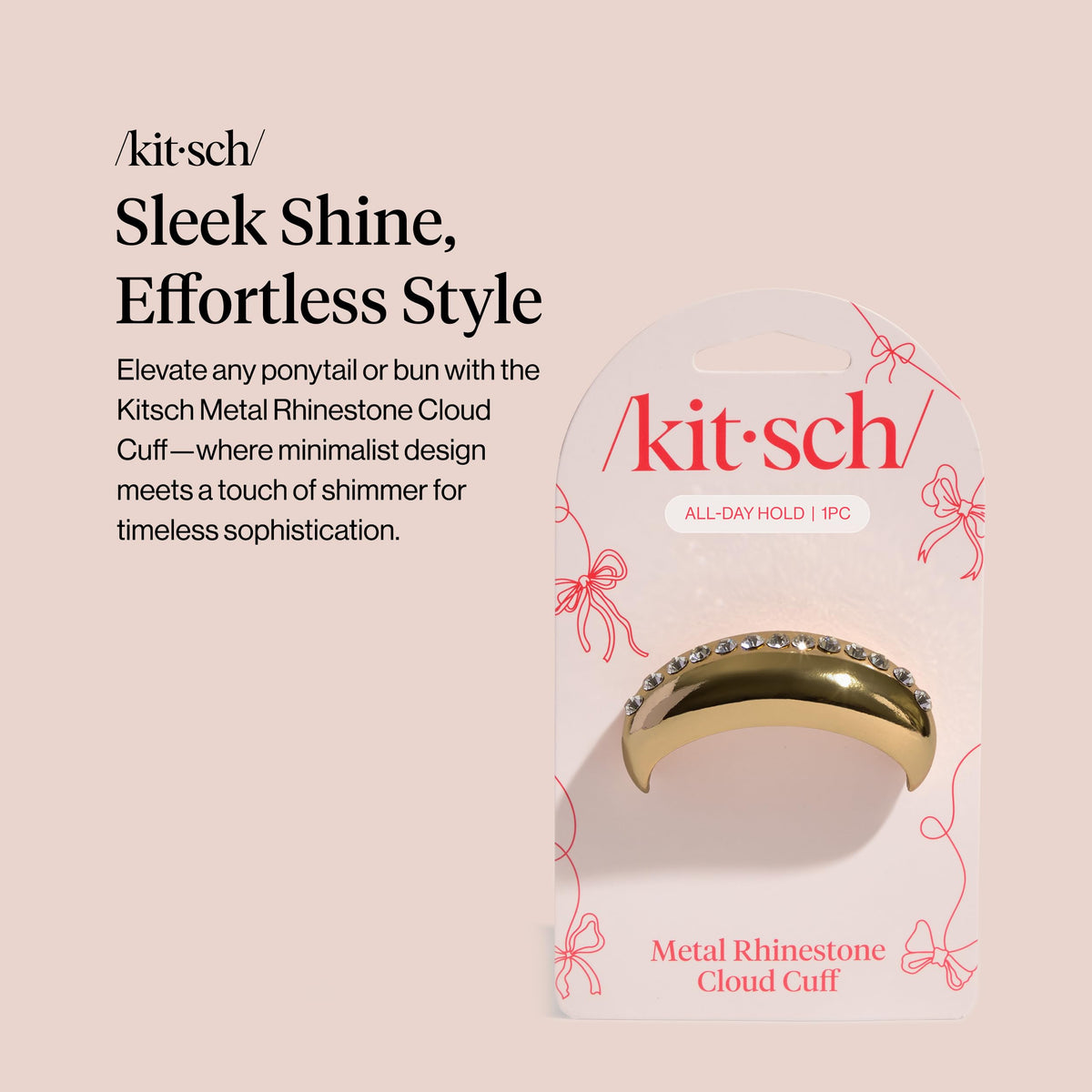 Kitsch Rhinestone Gold Hair Cuff side view showcasing its elegant design