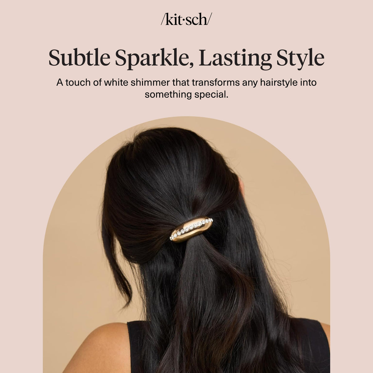 Kitsch Rhinestone Gold Hair Cuff styled in a bun for a polished appearance