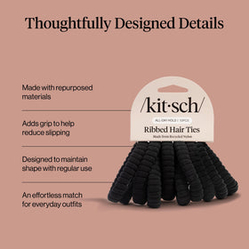Kitsch Ribbed Hair Ties black close-up
