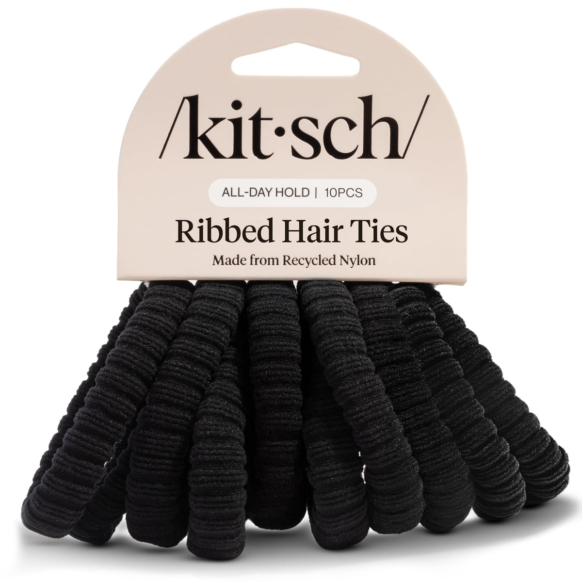 Kitsch Ribbed Hair Ties black pack front view