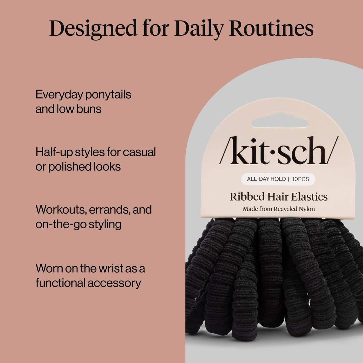 Kitsch Ribbed Hair Ties black showing ribbed design