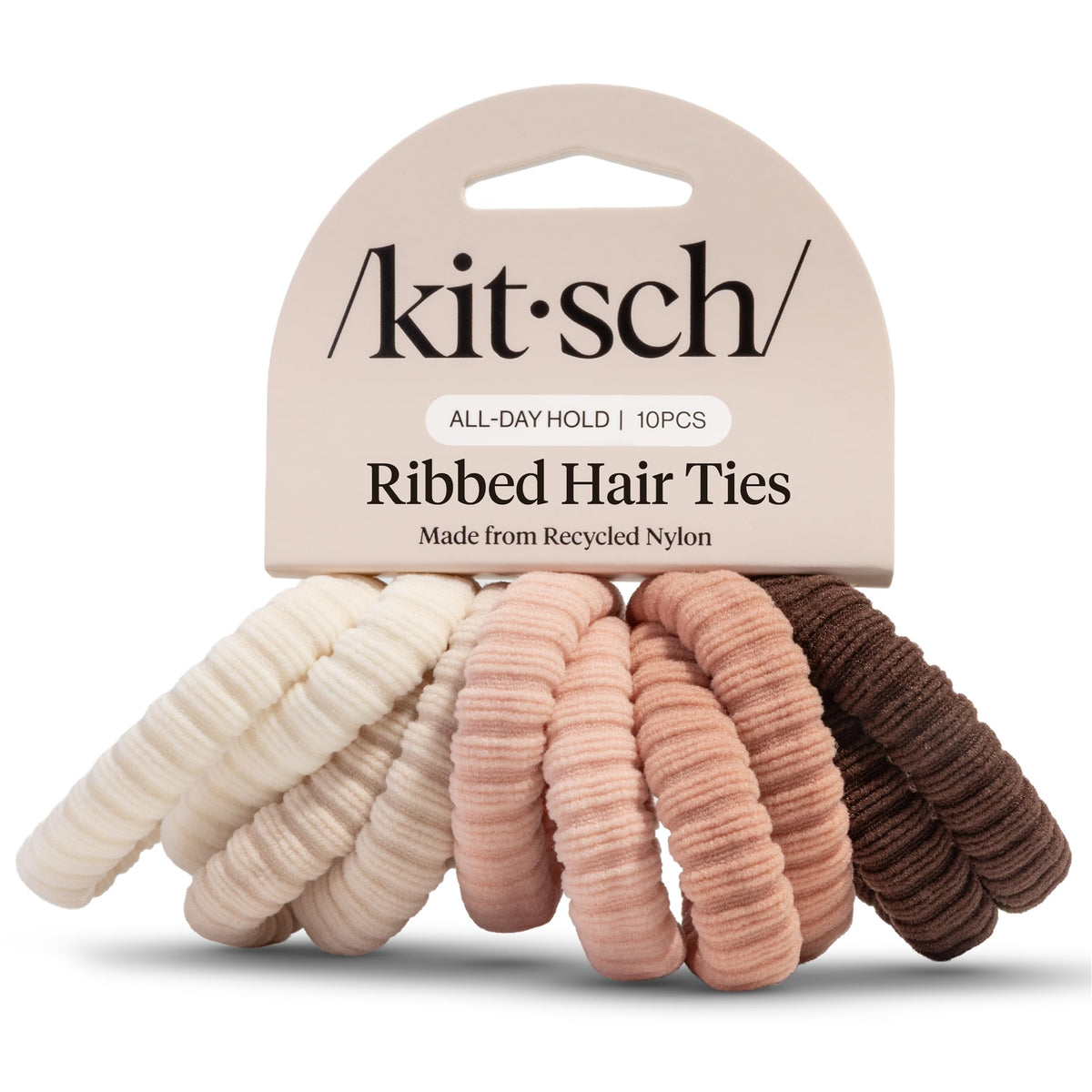 Kitsch Ribbed Hair Ties Blush colour front view