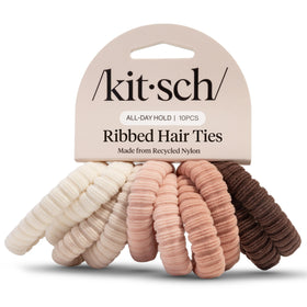 Kitsch Ribbed Hair Ties Blush colour front view